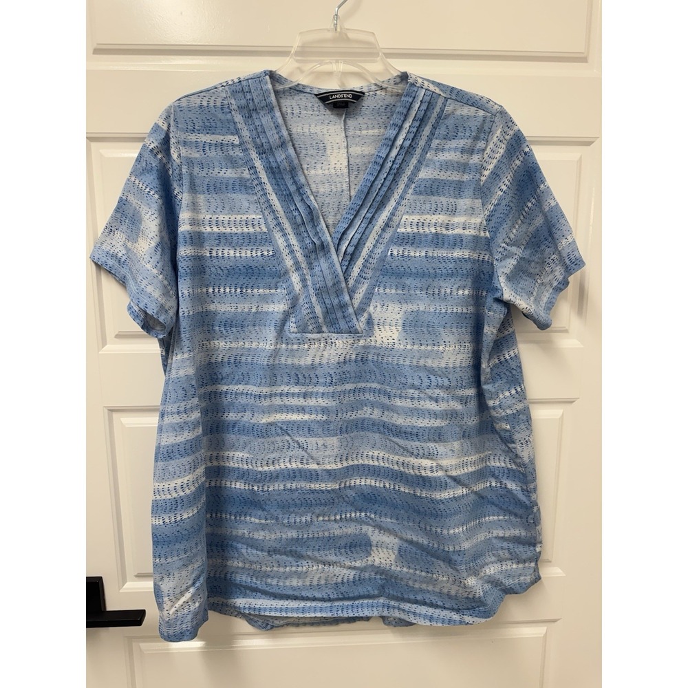 1X Lands End Women's Top Blouse Vneck Excellent Short Sleeve A8